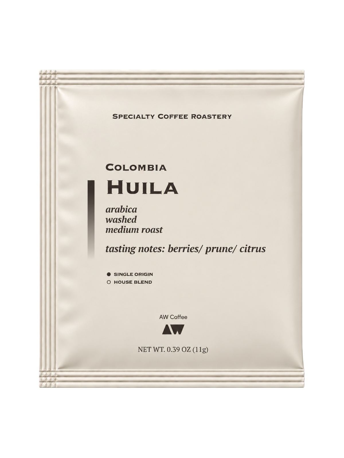 Colombia Huila, Washed, Medium Roast, Drip Coffee Bag (11g)